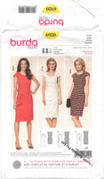 Burda 6920 Cap Sleeve Dress with Side Pleat or Drape Detail, Uncut, Factory Folded Sewing Pattern Multi Size 8-18