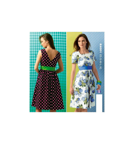 Kwik Sew 4001 Sleeveless or Short Sleeve, Fit and Flare Dress, Uncut, Factory Folded, Sewing Pattern Multi Size 31.5-45