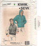 Kwik Sew 1367 Men's Raglan Sleeve Jacket with Hood or Large Centre Patch Pocket, Uncut, Factory Folded Sewing Pattern Multi Size 34-48