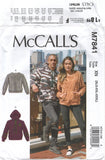 McCall's 7841 Unisex Hoodie or Pullover Tops with Front Pockets, Uncut, Factory Folded, Sewing Pattern Multi Sizes