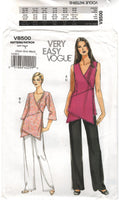 Vogue 8500 Lined, Wrap Front, Sleeveless or Three Quarter Sleeve Tunic and Pants, Uncut, Factory Folded Sewing Pattern Multi Size 4-14