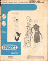 Bevknits 2402 Sewing Pattern, Basic Dress, Size 8-20 Uncut, Factory Folded