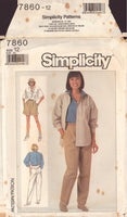 Simplicity 7860 Sewing Pattern, Pants, Shorts and Shirt, Size 12, Neatly Cut, Complete