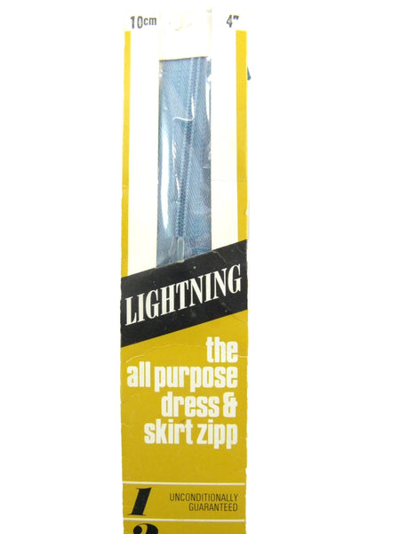 Vintage 1960's Lightning Nylon Azuline Blue Zipper 4" (10 cm) long Unused in Original Packaging, Made in Australia