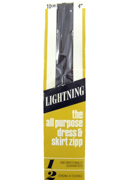 Vintage 1960's Lightning Nylon Dark Brown Zipper 4" (10 cm) long Unused in Original Packaging, Made in Australia