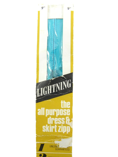 Vintage 1960's Lightning Nylon Grotto Blue Zipper 9" (22 cm) long Unused in Original Packaging, Made in Australia