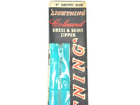 Vintage 1950's Lightning Grotto Blue Coloured Metal Dress and Skirt Zipper 9" (22 cm) long Unused in Original Packaging