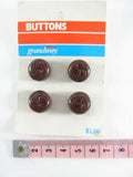 Vintage 1980's Grandway 14 mm (9/16") Carded Chocolate Brown Plastic Leather Look Small Dome Shank Buttons Pack of 4