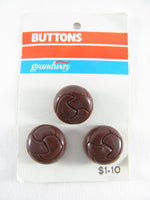 Vintage 1980's Grandway 18 mm (3/4") Carded Chocolate Brown Plastic Leather Look Medium Size Dome Shank Buttons Pack of 3