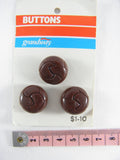 Vintage 1980's Grandway 18 mm (3/4") Carded Chocolate Brown Plastic Leather Look Medium Size Dome Shank Buttons Pack of 3