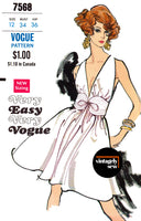 60s V-Neck and Back Wrap Dress with Wide Belt, Bust 32.5" (83 cm) or 34" (87 cm) Vogue 7568, Vintage Sewing Pattern Reproduction